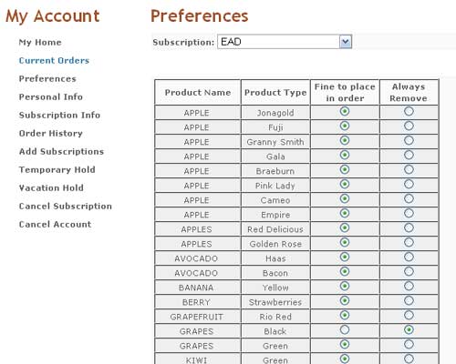 Account Preference Page