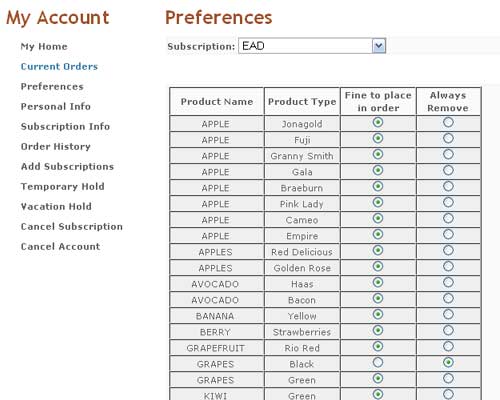 Account Preference Page
